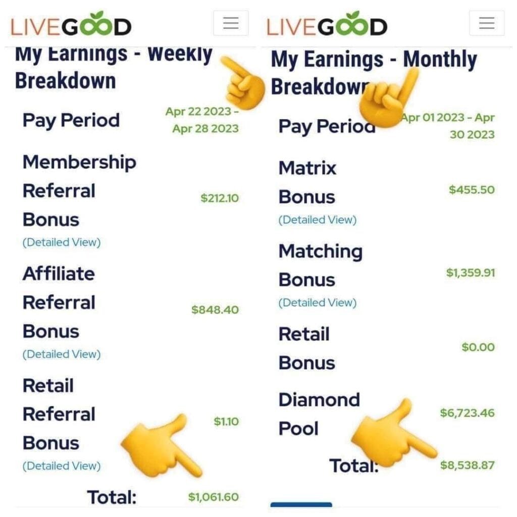 live good earning commissions